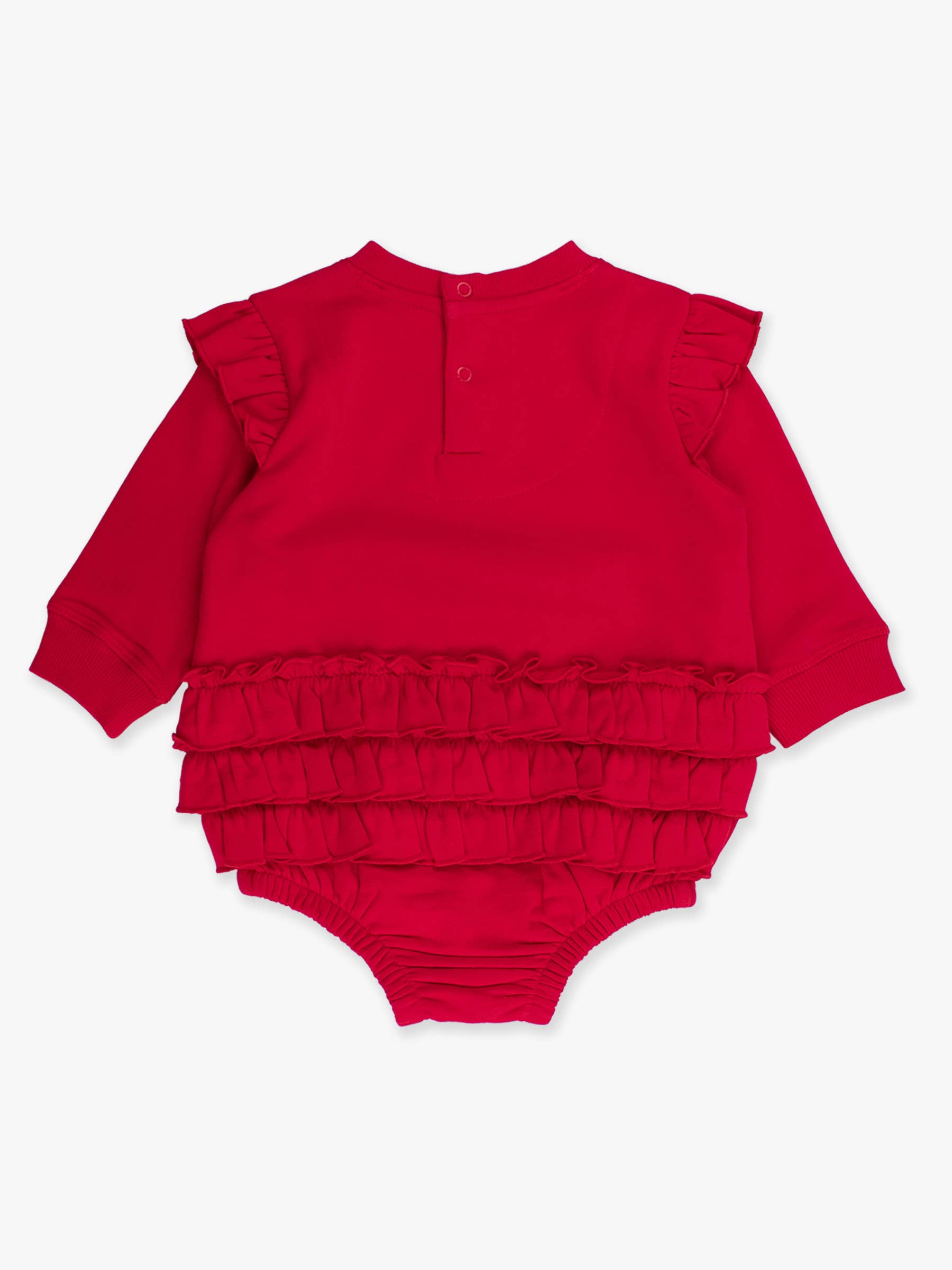 Baby Girls Red Holly Candy Canes Applique Sweatshirt Bubble Romper