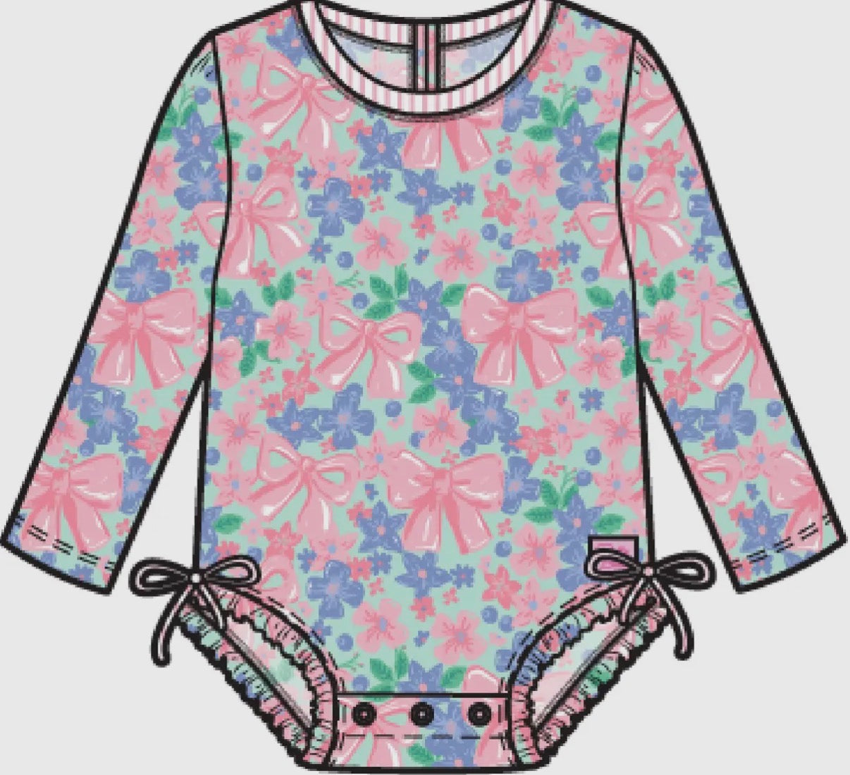 Baby Girls Bow Blooms Long Sleeve One Piece Swimsuit