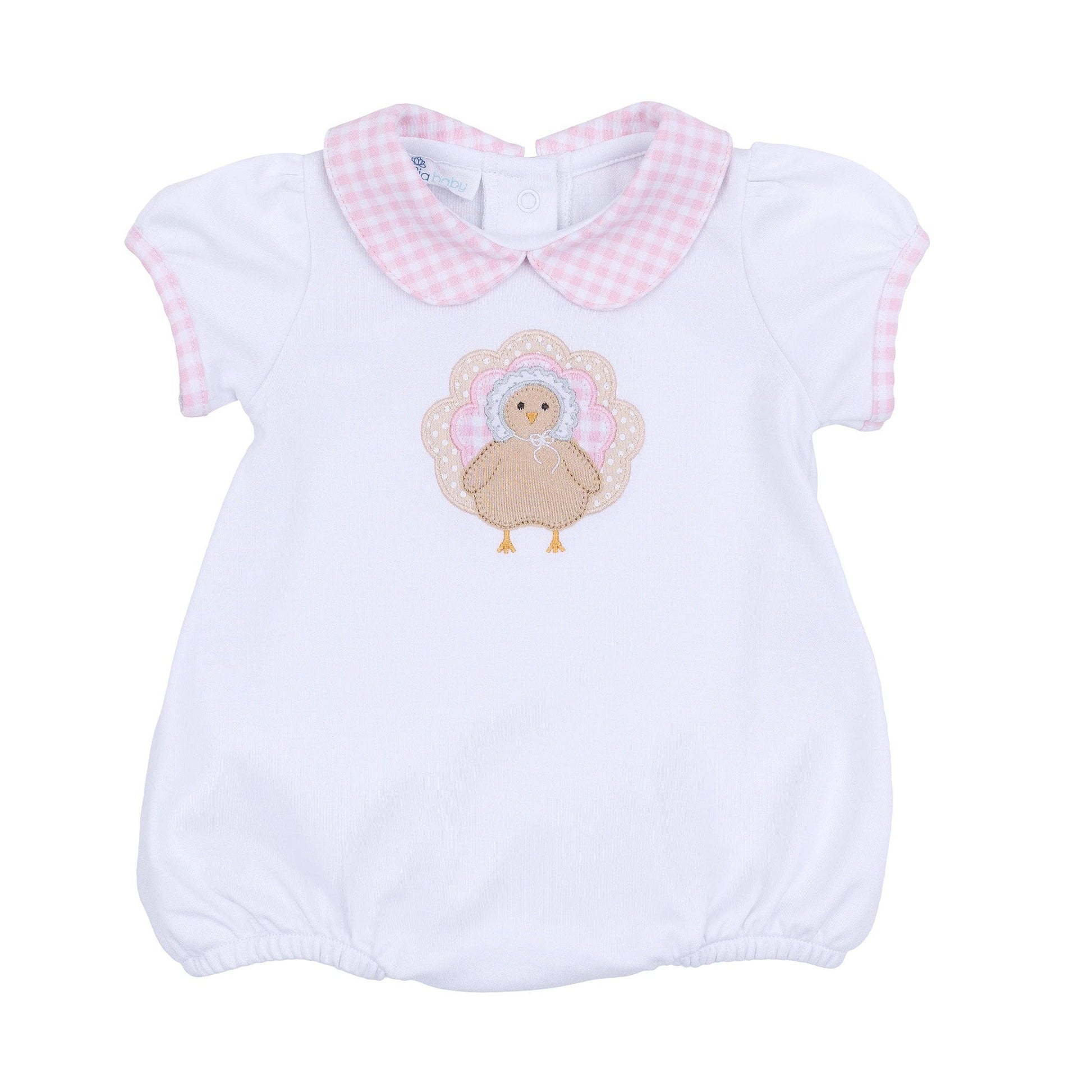 Pilgrim Pals Applique Collared Short Sleeve Bubble - Pink