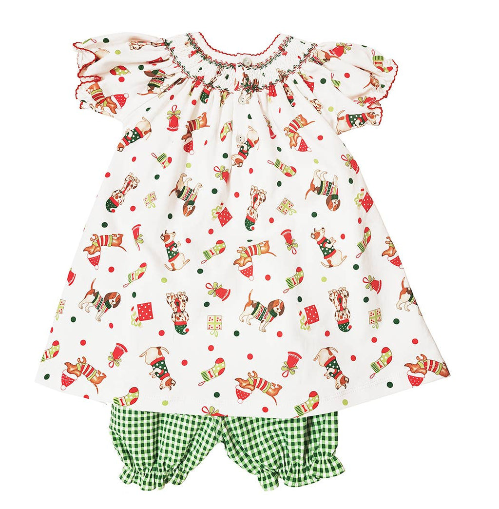 Girl's "Christmas Dog" Print Pima Cotton Bishop Dress