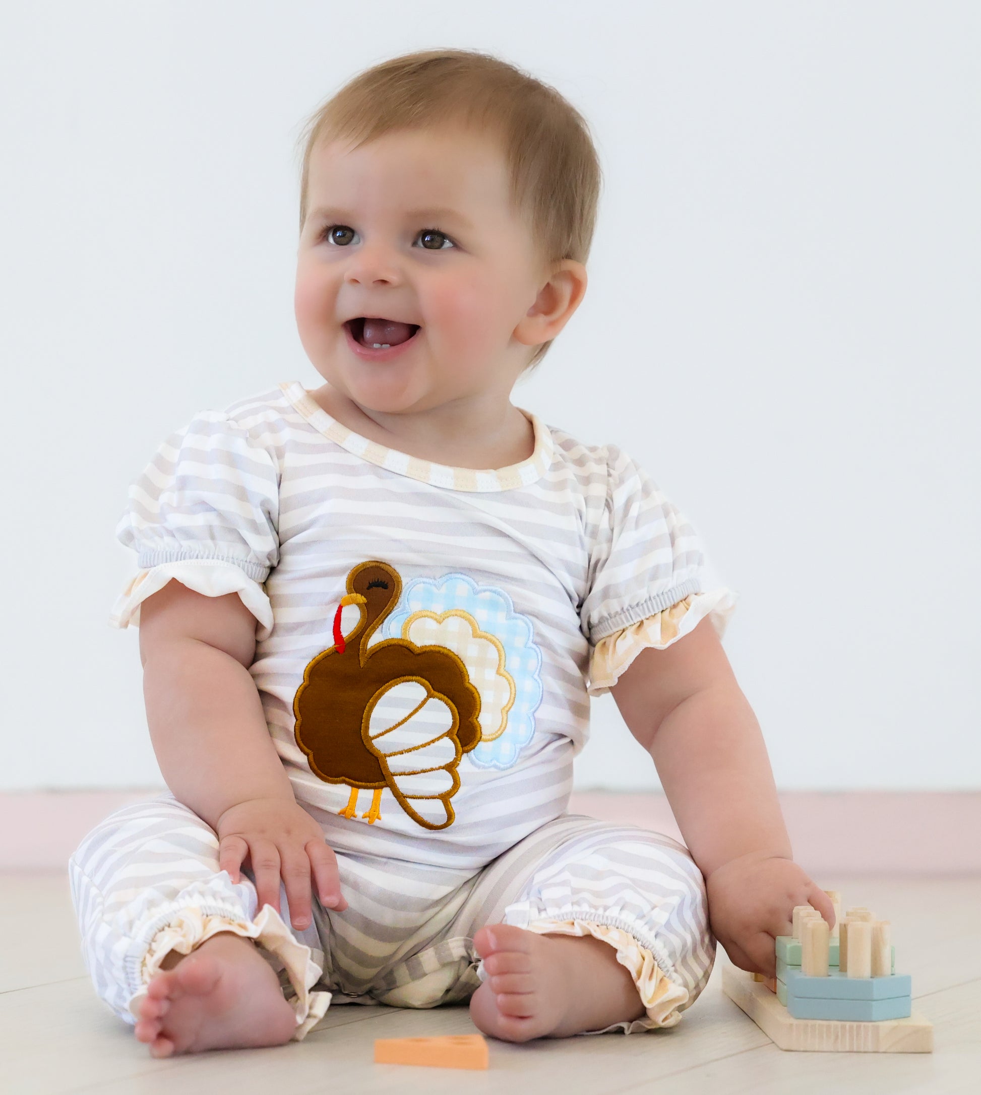 Turkey Stripe Thanksgiving Romper