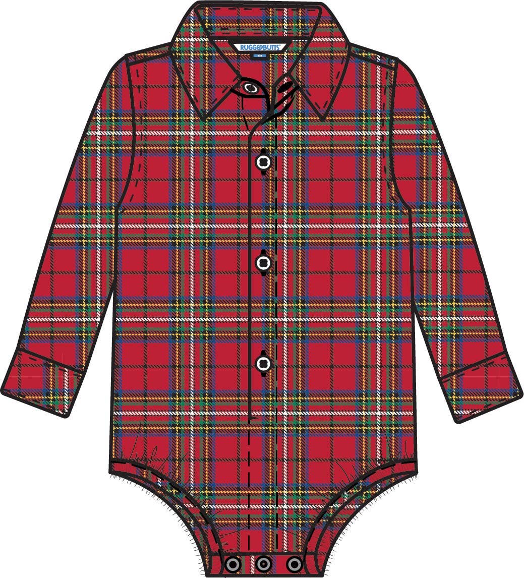 Baby Boys Red Nicholas Plaid Long Sleeve Button Down Bodysuit