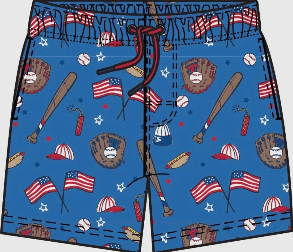 Boys Blue Star & Strikes Baseball Performance Hybrid Swim Trunks