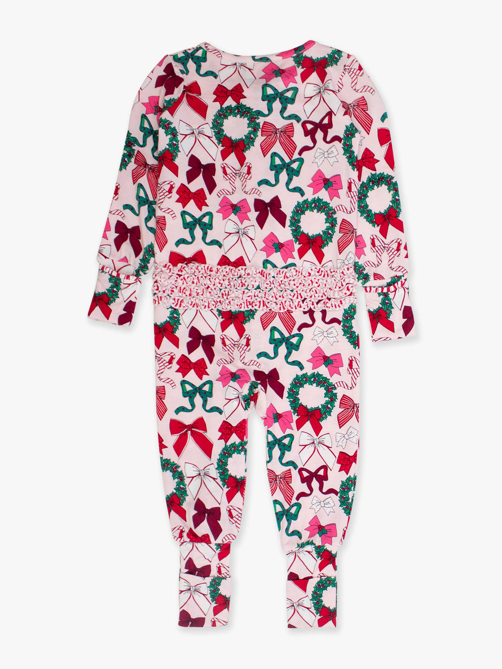 Baby Girls Holly Bows Bamboo Viscose Convertible Ruffle One Piece Footie Pajama