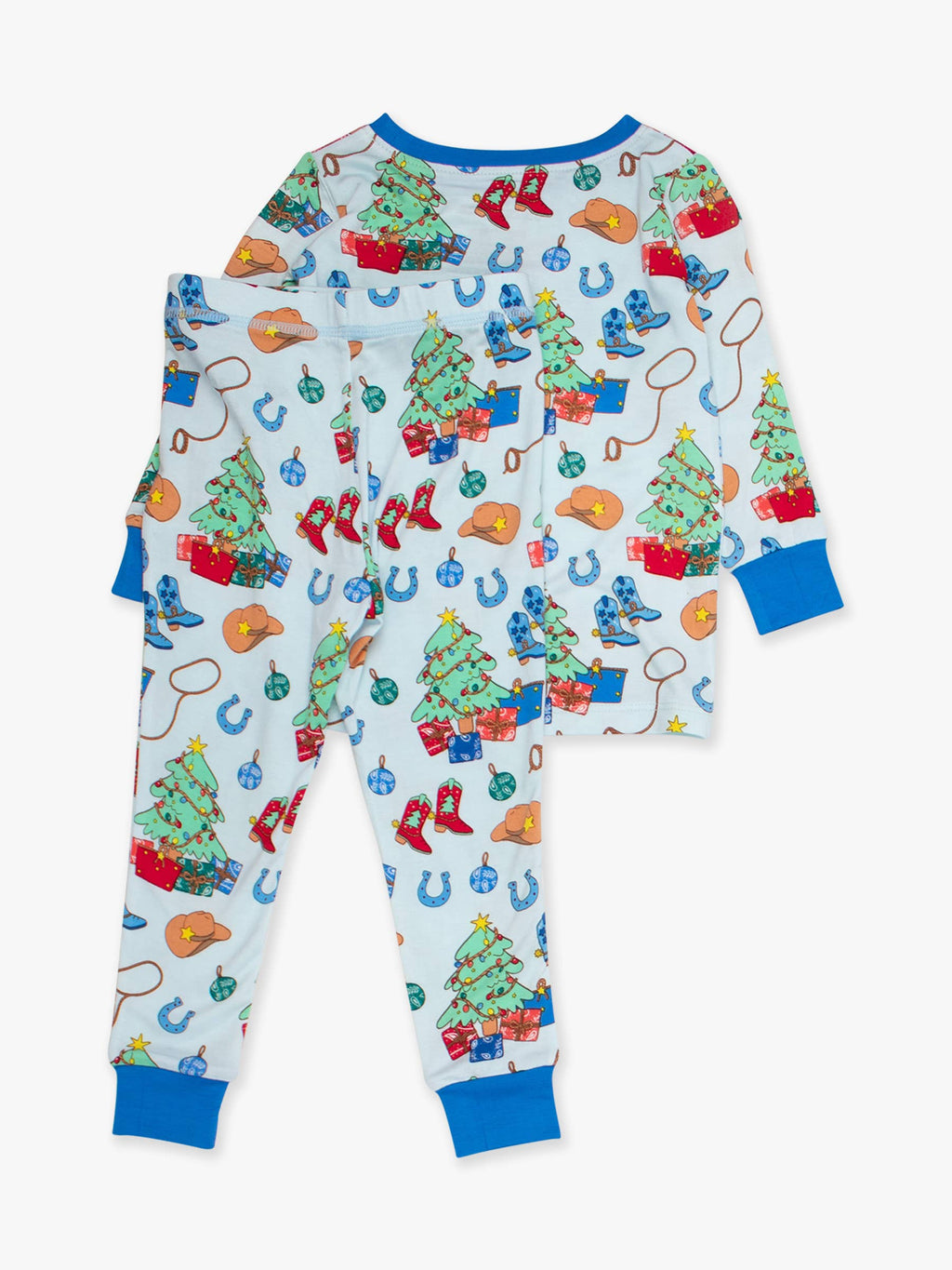 Kids Blue Yuletide Yeehaw Bamboo Viscose Long Sleeve Pajama Set