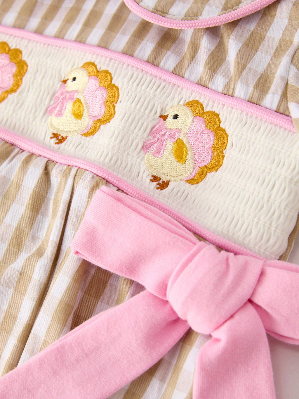 Fall Plaid Chick Embroidery Smocking Girls Romper