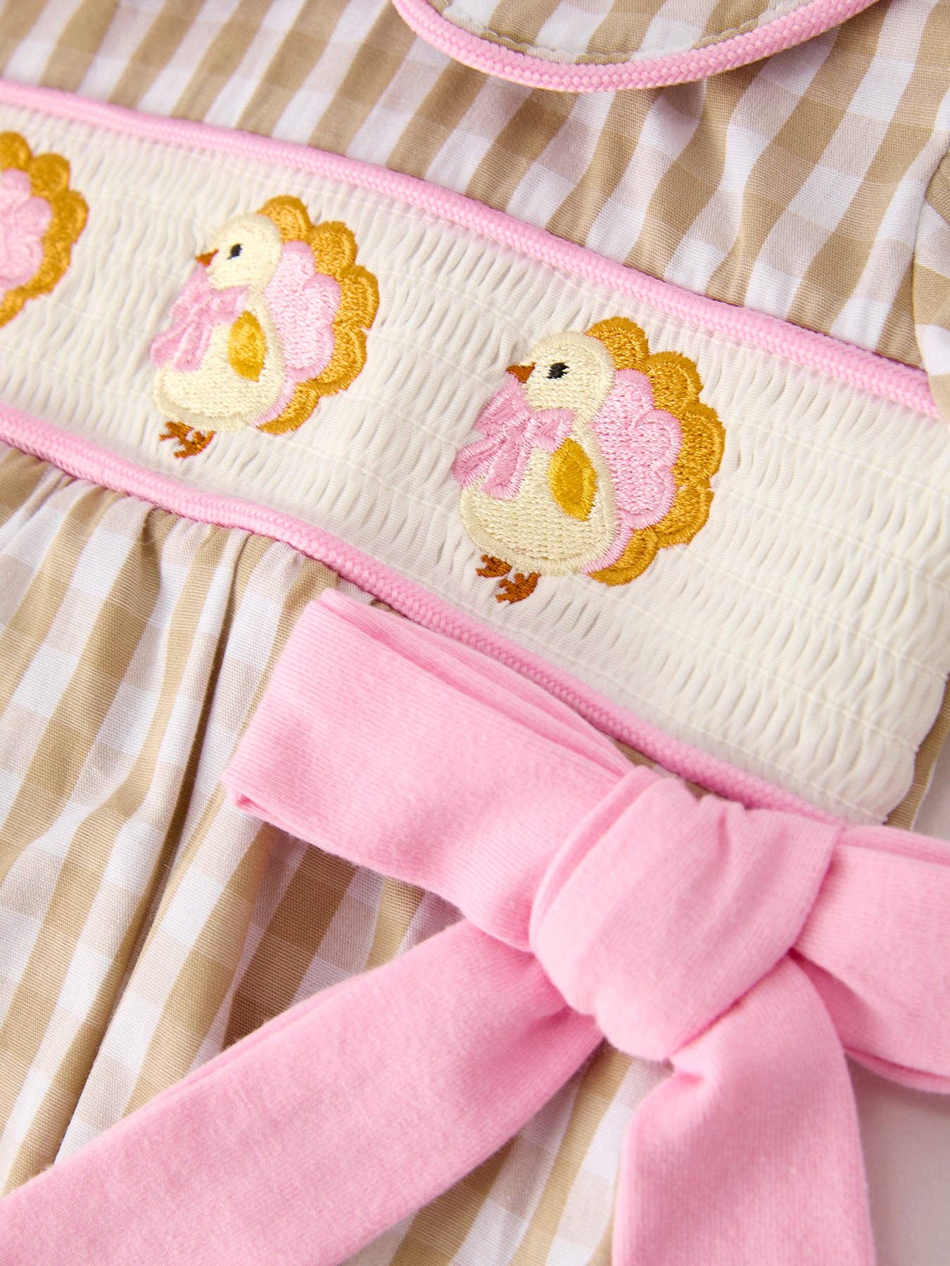 Fall Plaid Chick Embroidery Smocking Girls Romper