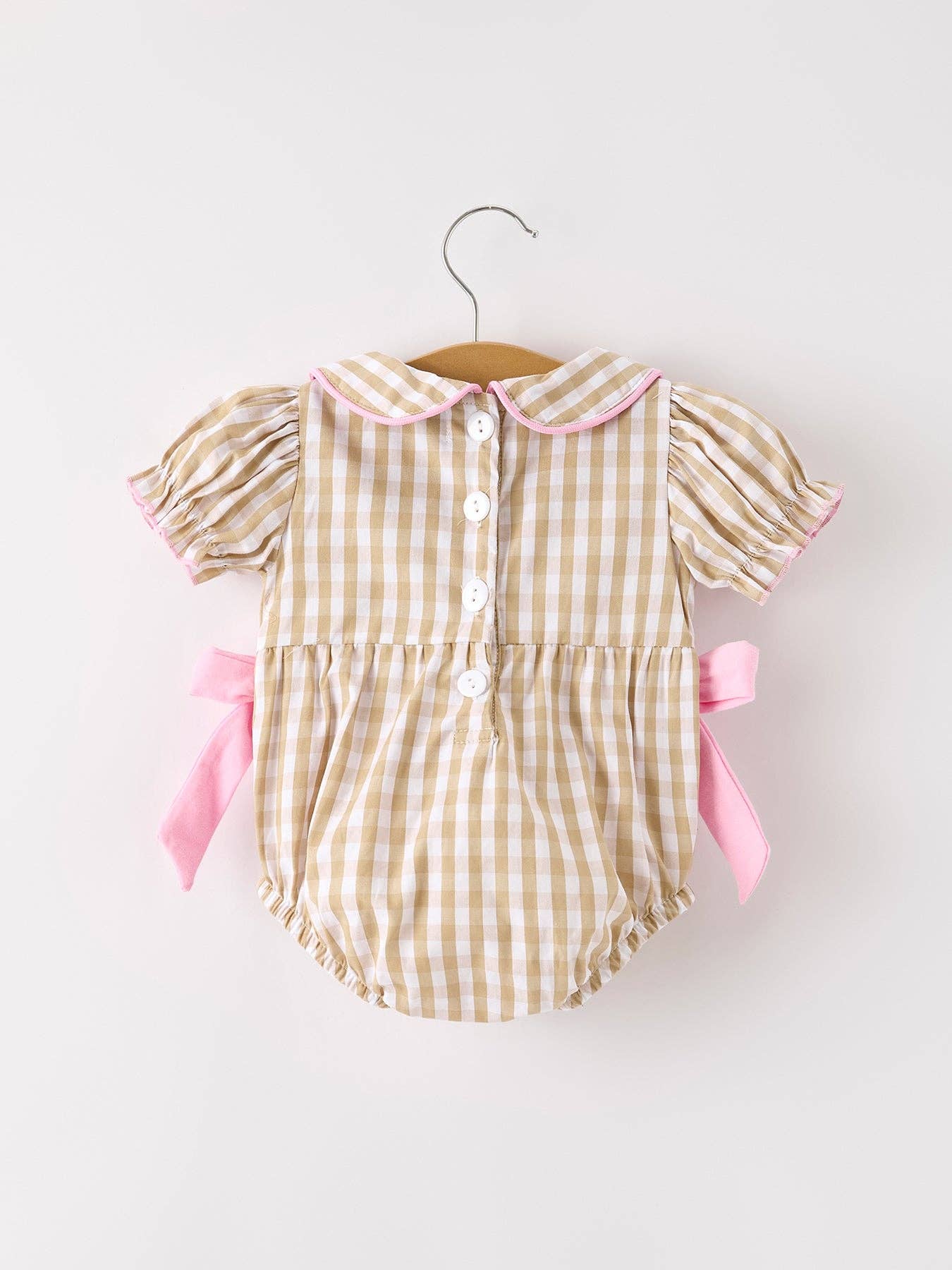 Fall Plaid Chick Embroidery Smocking Girls Romper