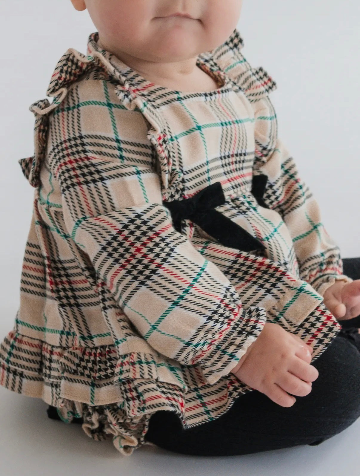 Baby Girls Tannen Plaid Woven Long Sleeve Waterfall Bow Swing Top & Bloomer Set