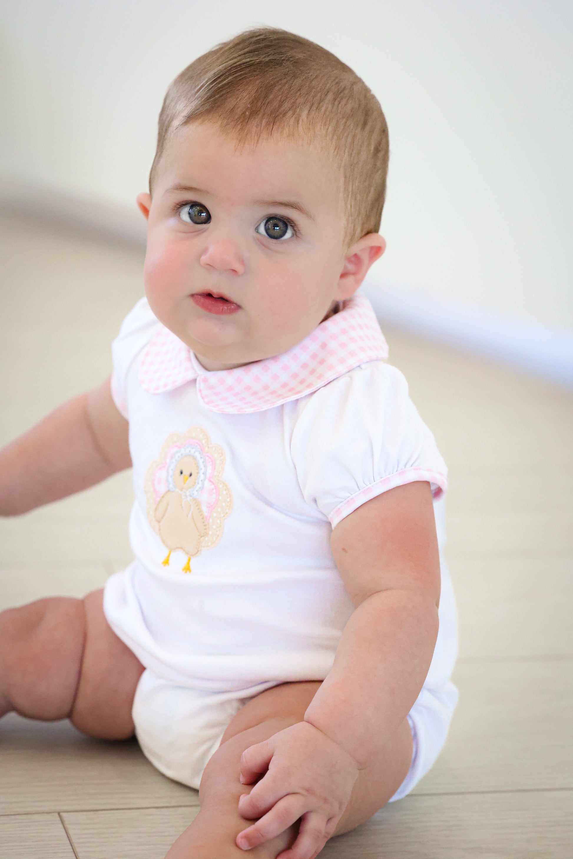 Pilgrim Pals Applique Collared Short Sleeve Bubble - Pink