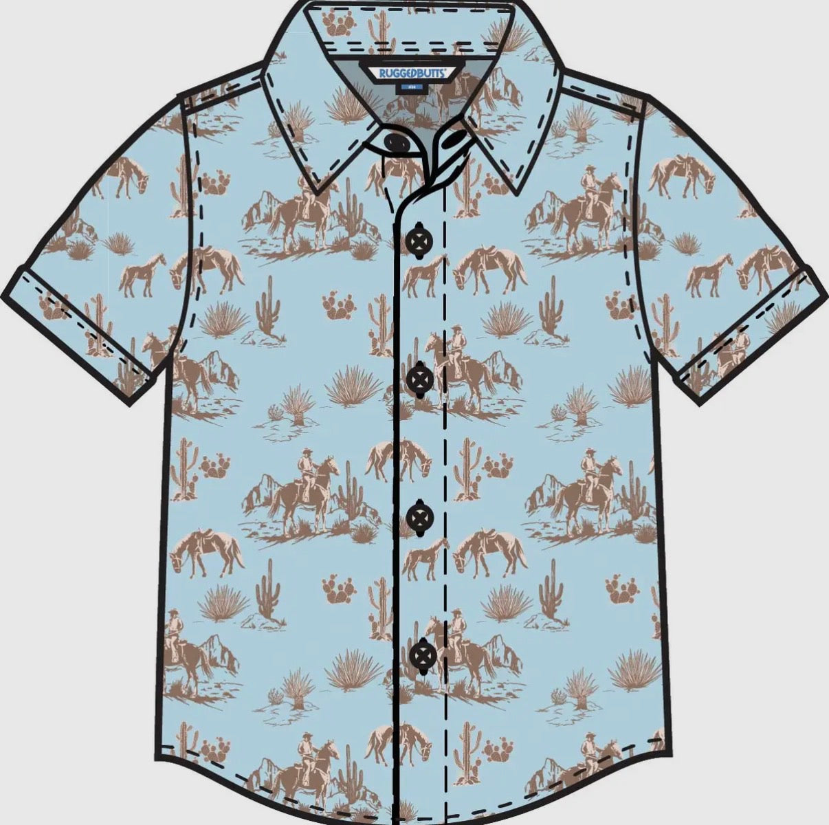Boys Blue Western Trail Toile Button Down Shirt