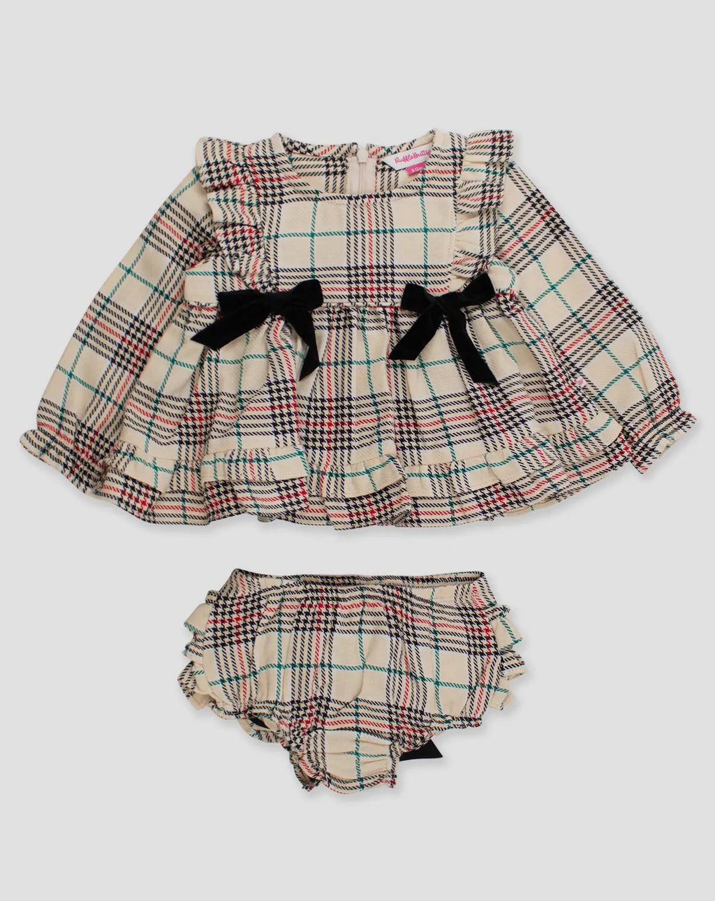 Baby Girls Tannen Plaid Woven Long Sleeve Waterfall Bow Swing Top & Bloomer Set