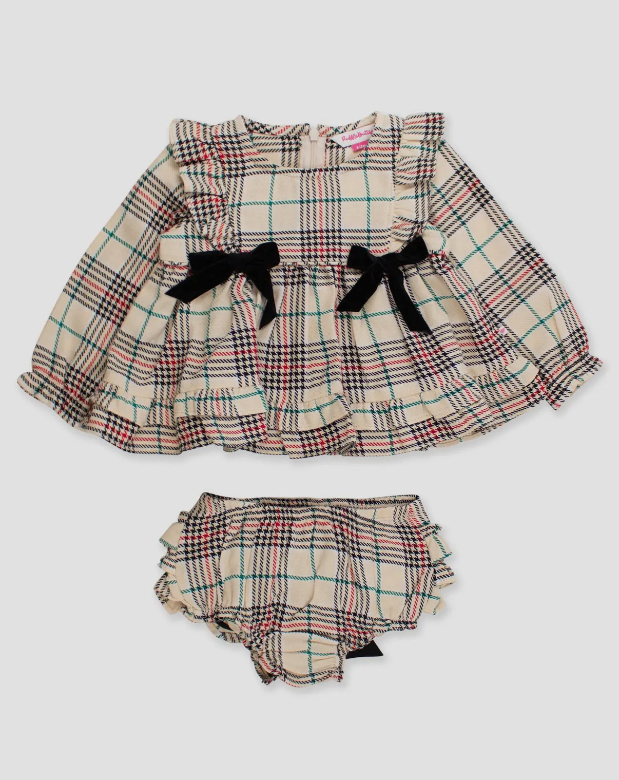 Baby Girls Tannen Plaid Woven Long Sleeve Waterfall Bow Swing Top & Bloomer Set