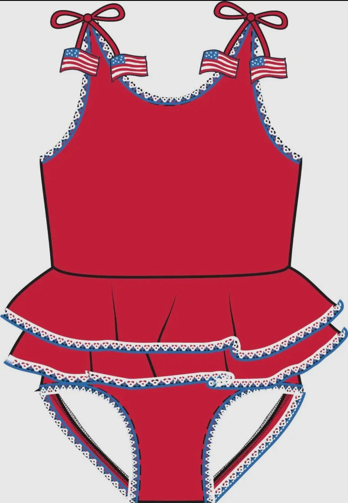 Girls Vintage Red Crochet Detail Butterfly Tankini
