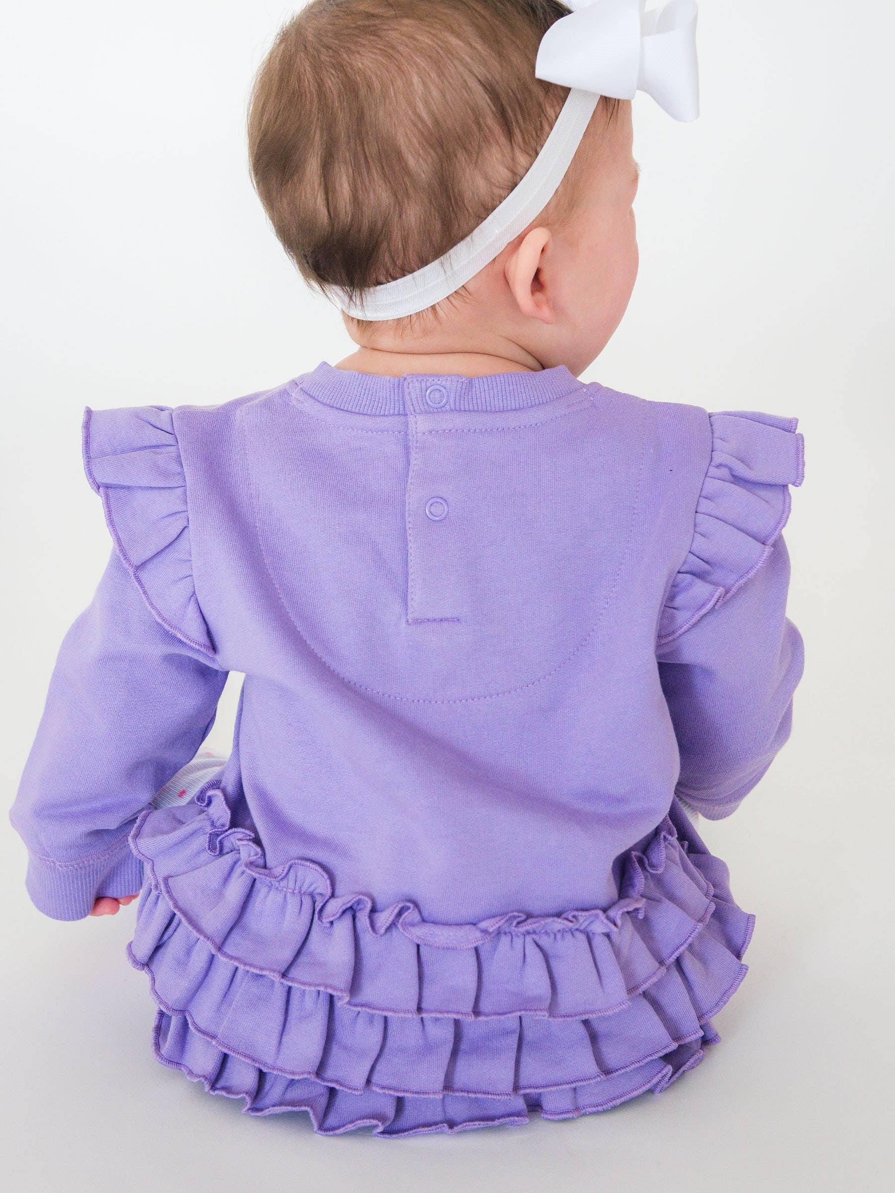 Baby Girls Purple Twinkling Tree Bow Applique Sweatshirt Bubble Romper