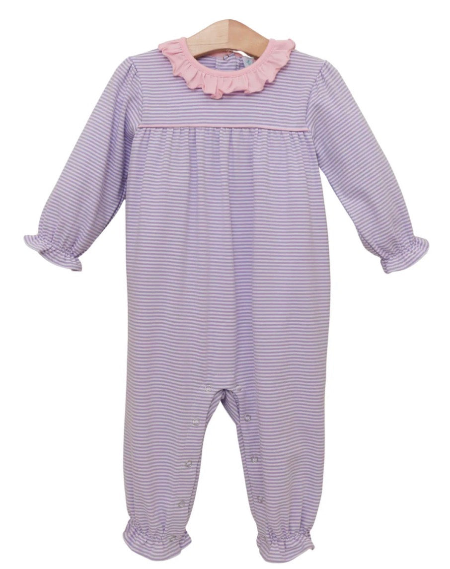 Audrey Romper-Lavendar Stripe/Light Pink