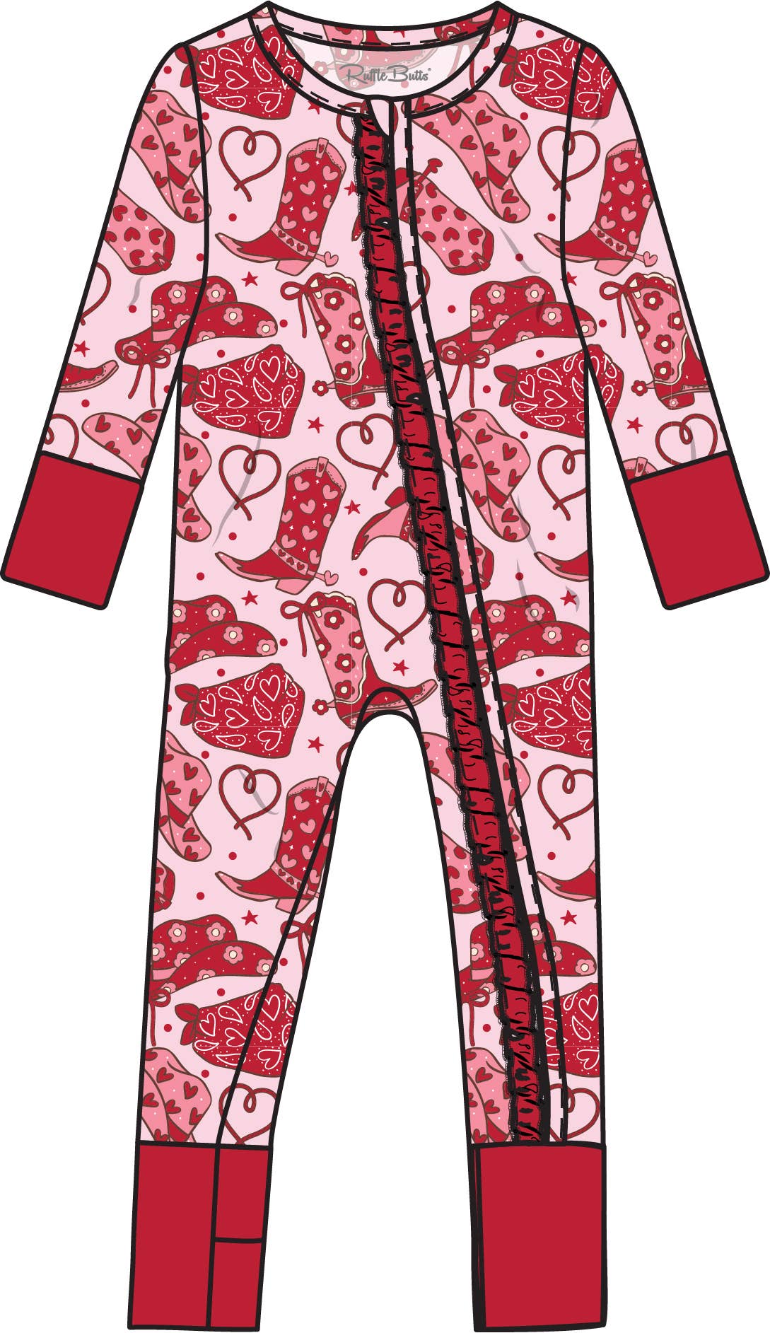 Baby Girls Lasso Love Bamboo Viscose Convertible Ruffle One Piece Footie Pajama