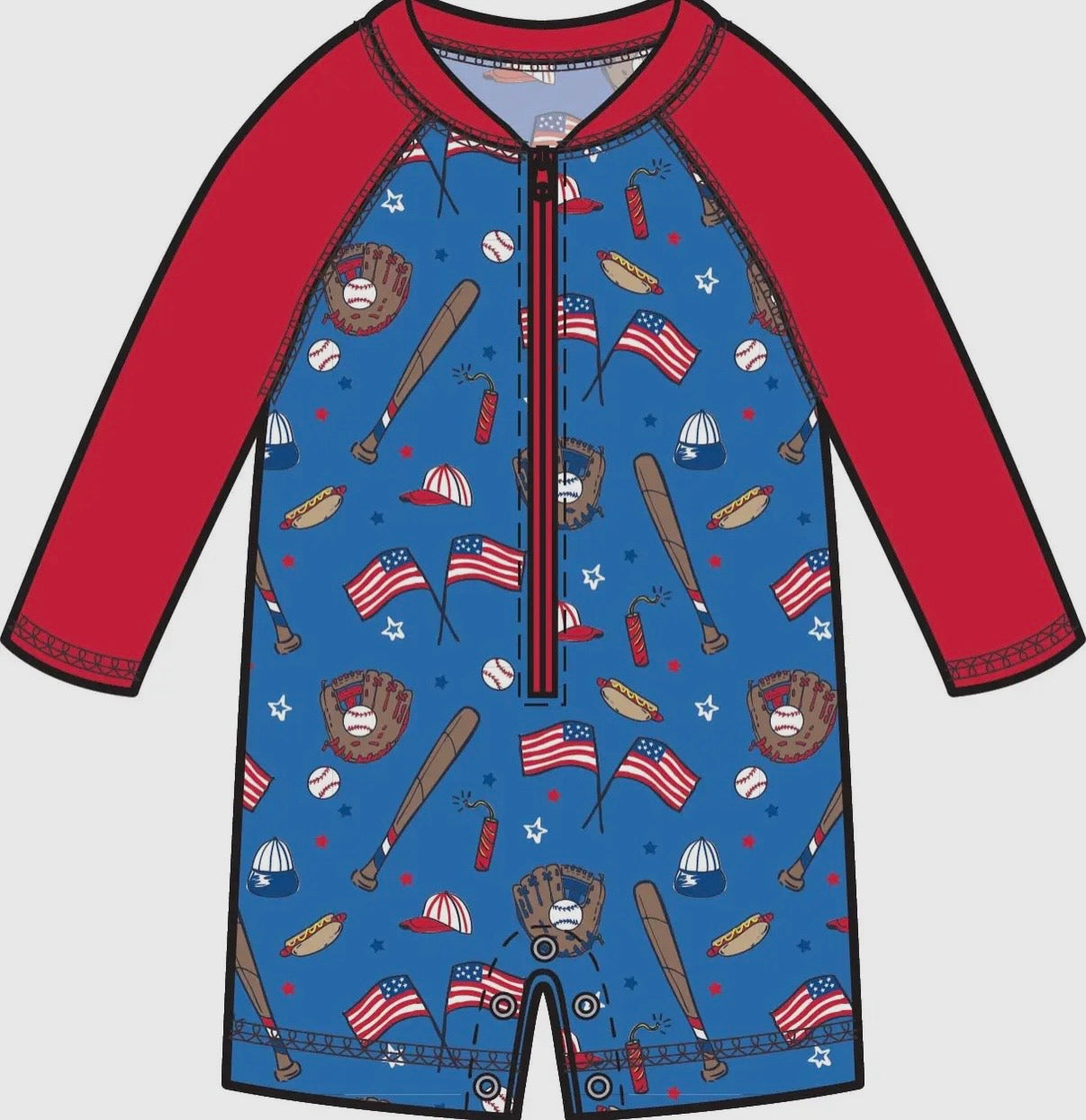 Baby Boys Stars & Strikes Baseball Long Sleeve One Piece Swimsuit