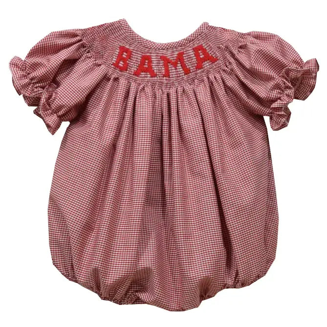 Alabama Smocked Red Gingham Short Sleeve Girls Bubble