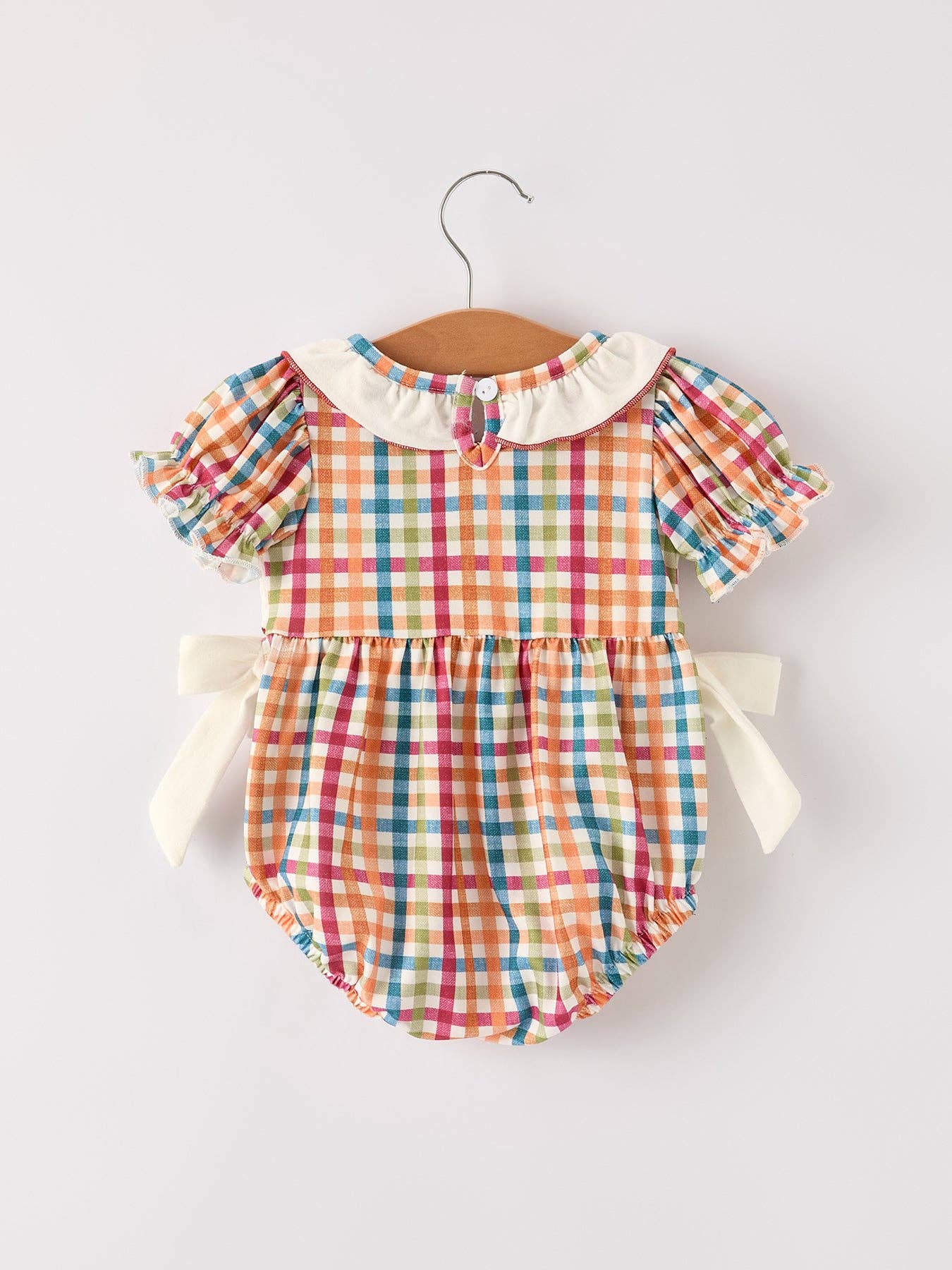 Fall Plaid Chick Embroidery Smocking Girls Romper