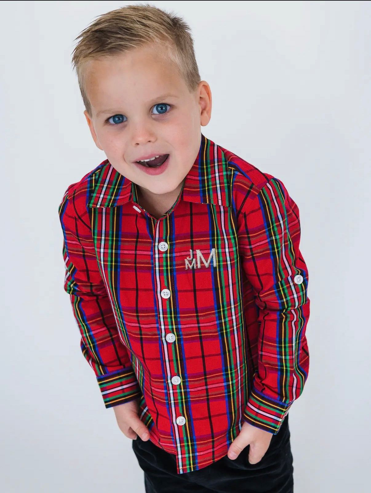 Boys Red Nicholas Plaid Long Sleeve Button Down