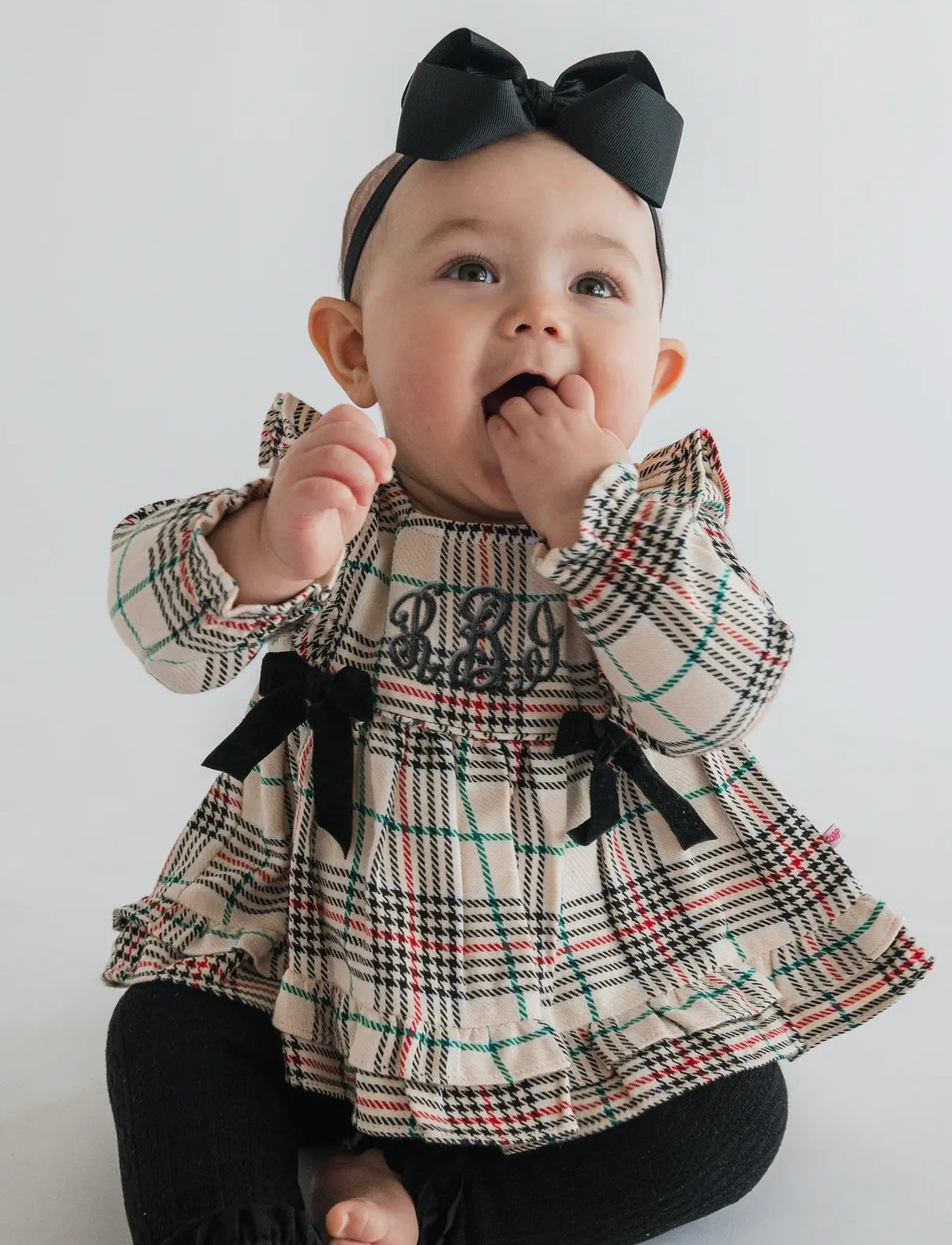 Baby Girls Tannen Plaid Woven Long Sleeve Waterfall Bow Swing Top & Bloomer Set