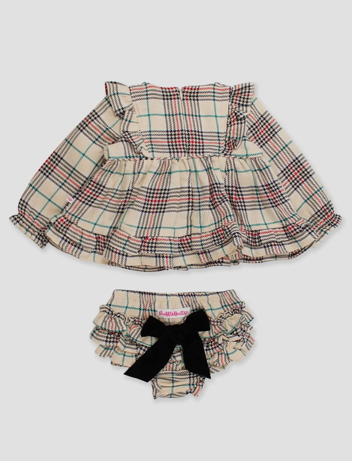 Baby Girls Tannen Plaid Woven Long Sleeve Waterfall Bow Swing Top & Bloomer Set