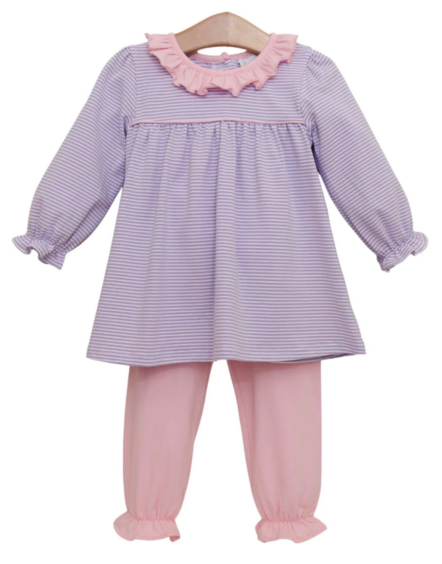 Audrey Bloomer Pants Set-Lavendar Stripe/Light Pink
