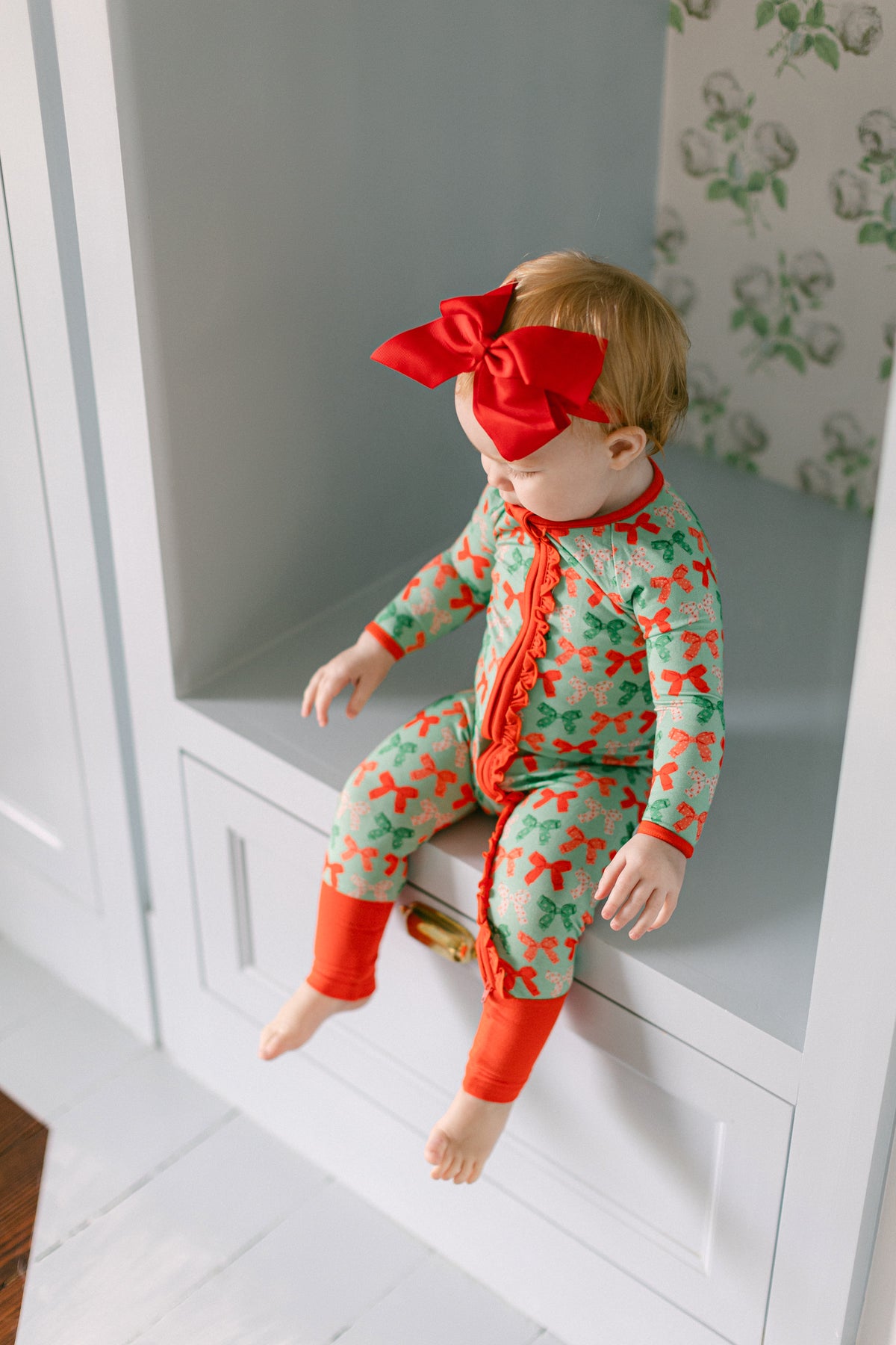 Christmas Bows Ruffle Romper