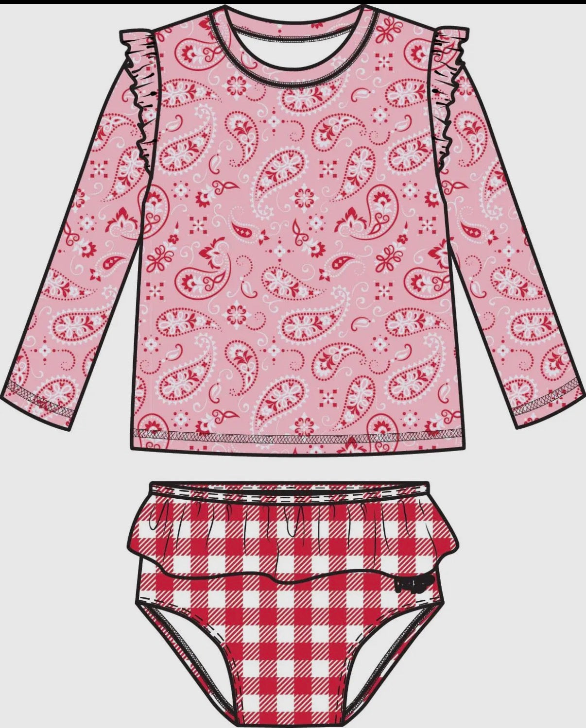 Girls Pink Western Bandana Flutter Long Sleeve Swimsuit