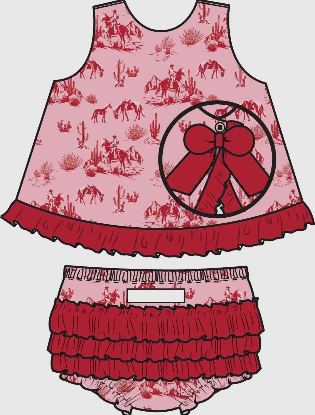 Baby Girls Pink Western Trail Toile Ruffle Top & Bloomer Set