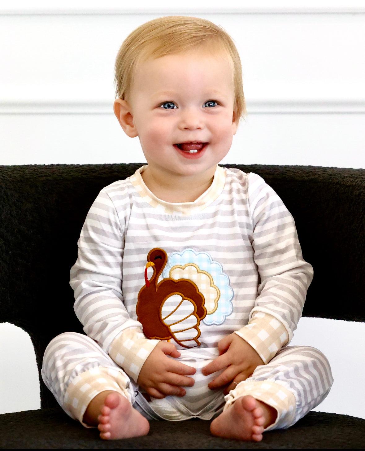 Turkey Stripe Thanksgiving Romper