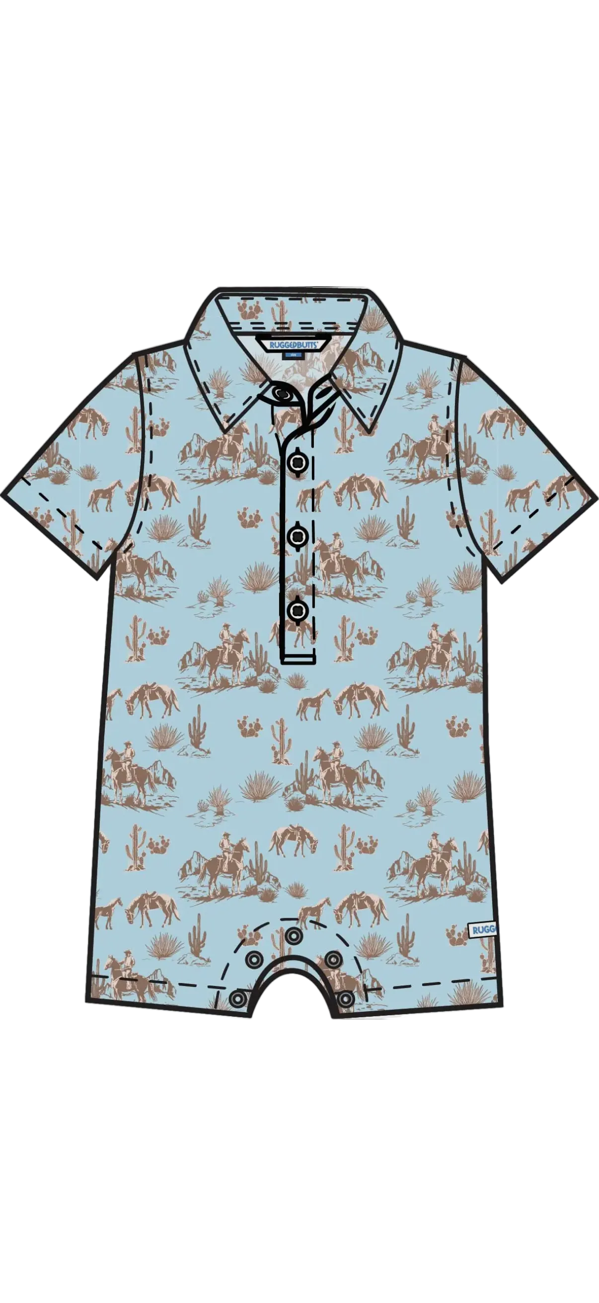 Baby Boys Blue Western Trail Toile Button Up Romper