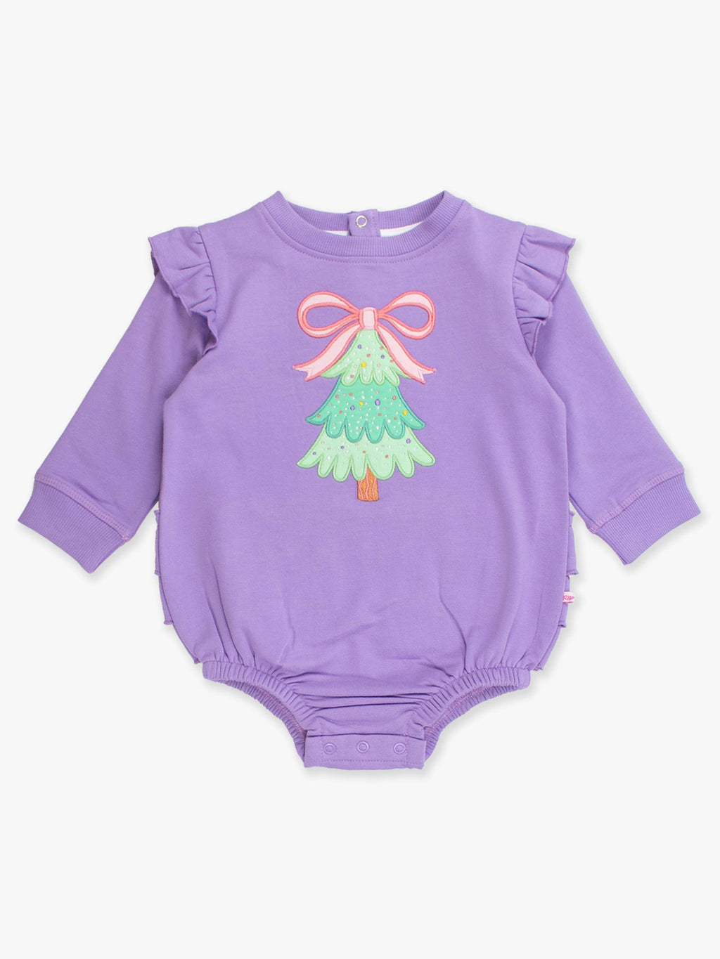 Baby Girls Purple Twinkling Tree Bow Applique Sweatshirt Bubble Romper