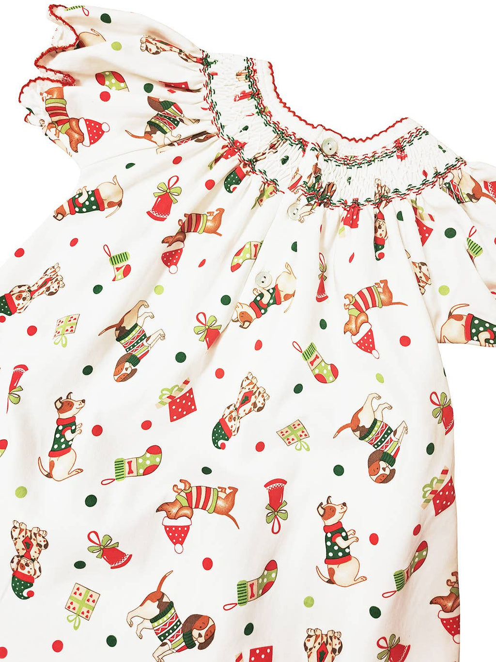 Girl's "Christmas Dog" Print Pima Cotton Bishop Dress