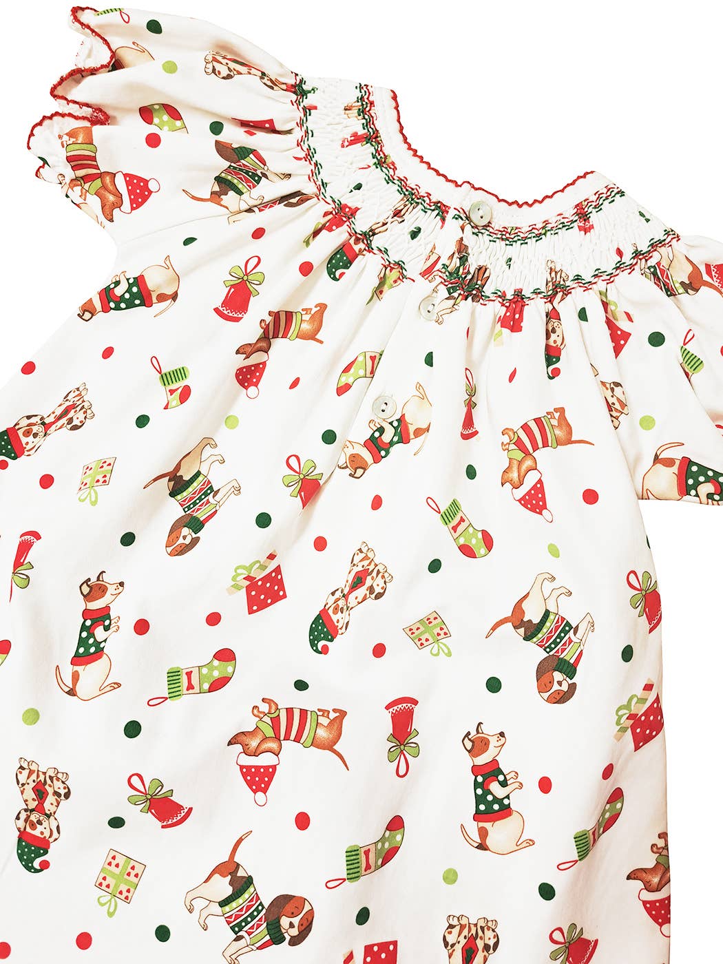 Girl's "Christmas Dog" Print Pima Cotton Bishop Dress