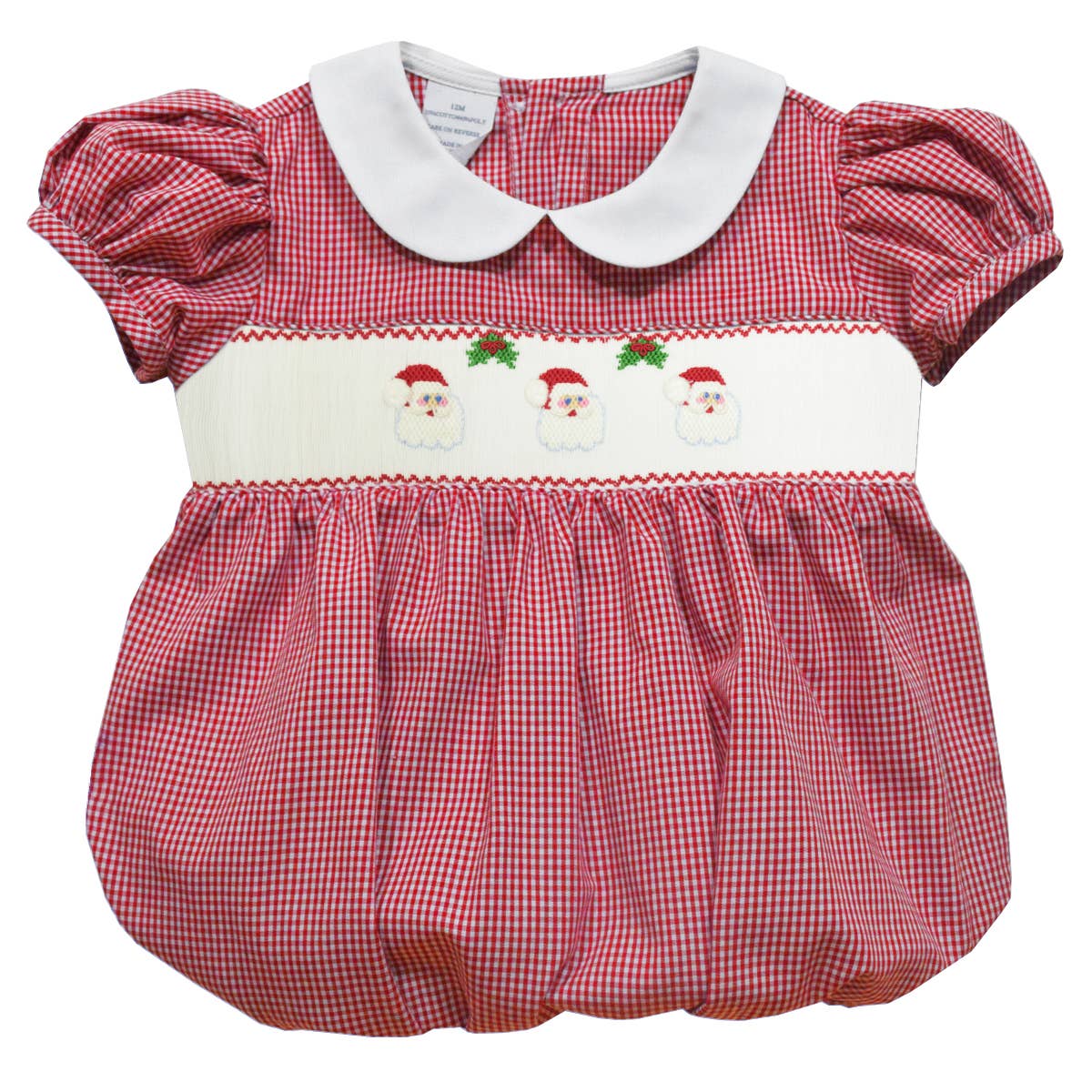 Santa Faces Smocked Short Puffy Sleeve Girls Baby Bubble