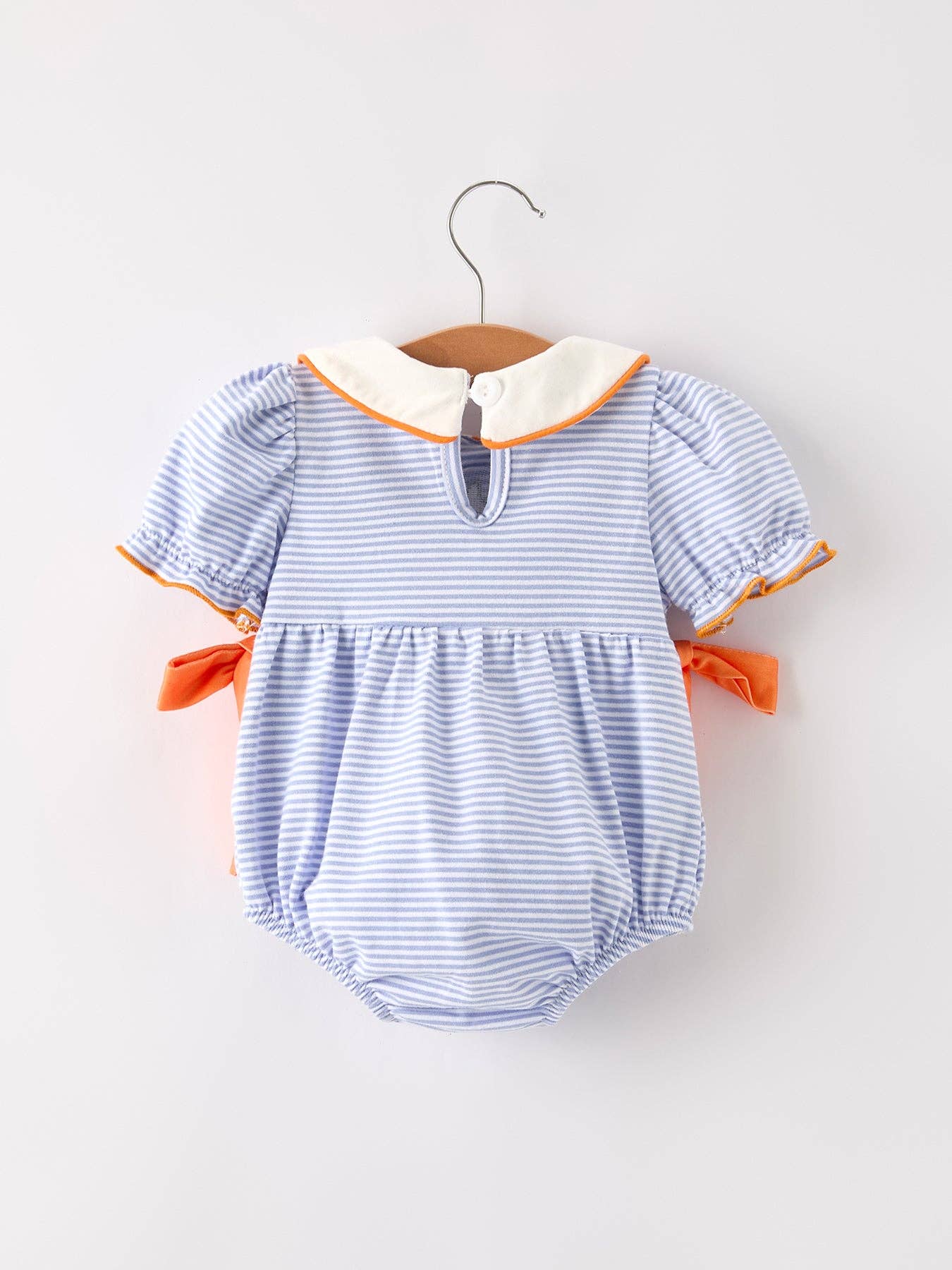 Fall Lapel Stripe Pumpkin Applique Girls Romper