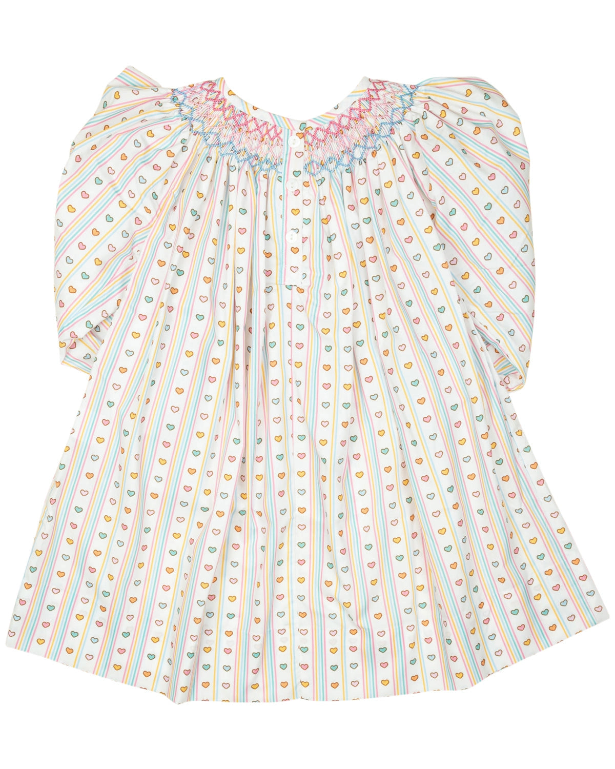 Vintage Smocked Heart Striped Dress