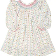 Vintage Smocked Heart Striped Dress