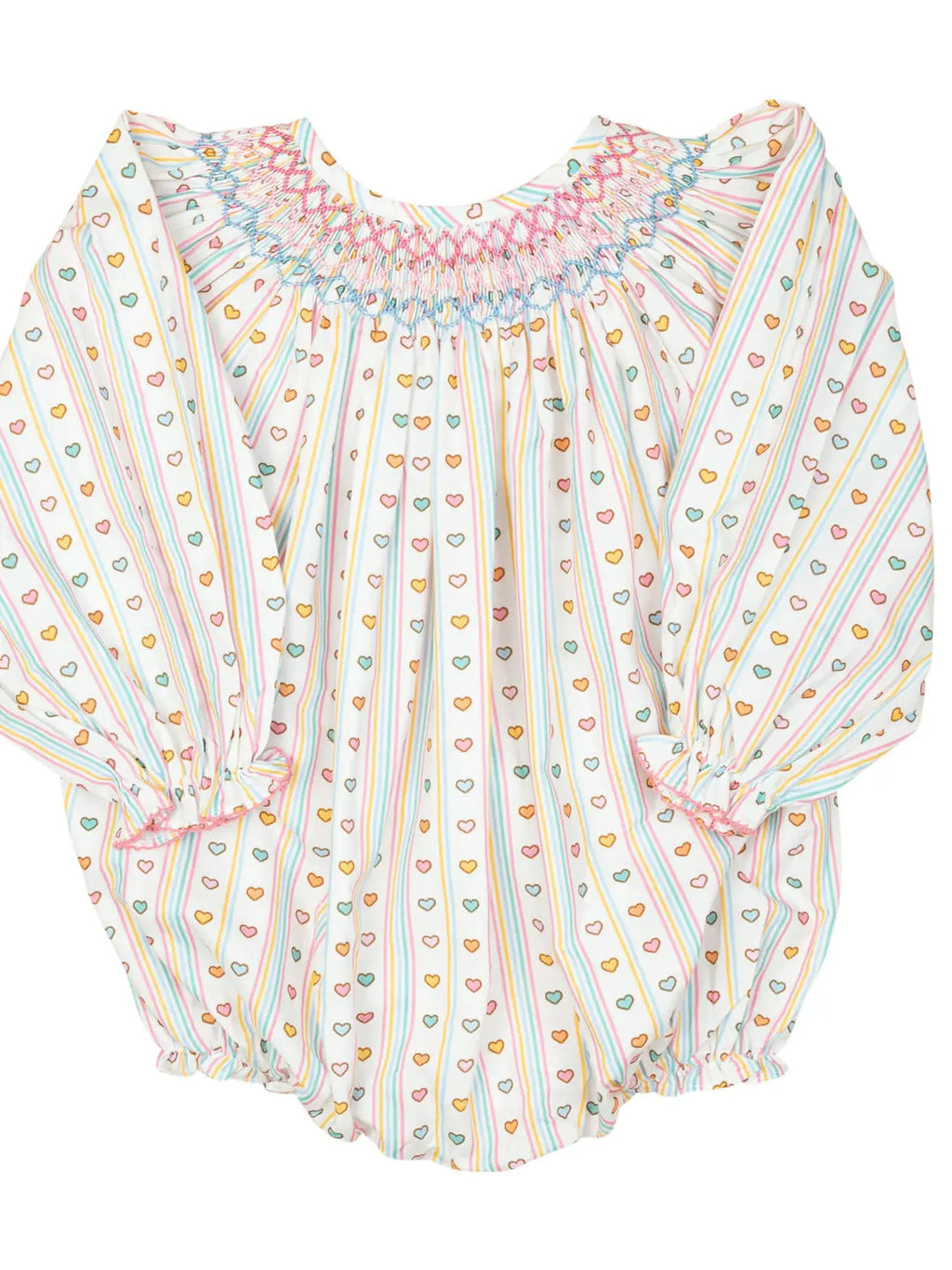 Vintage Smocked Heart Striped Bubble