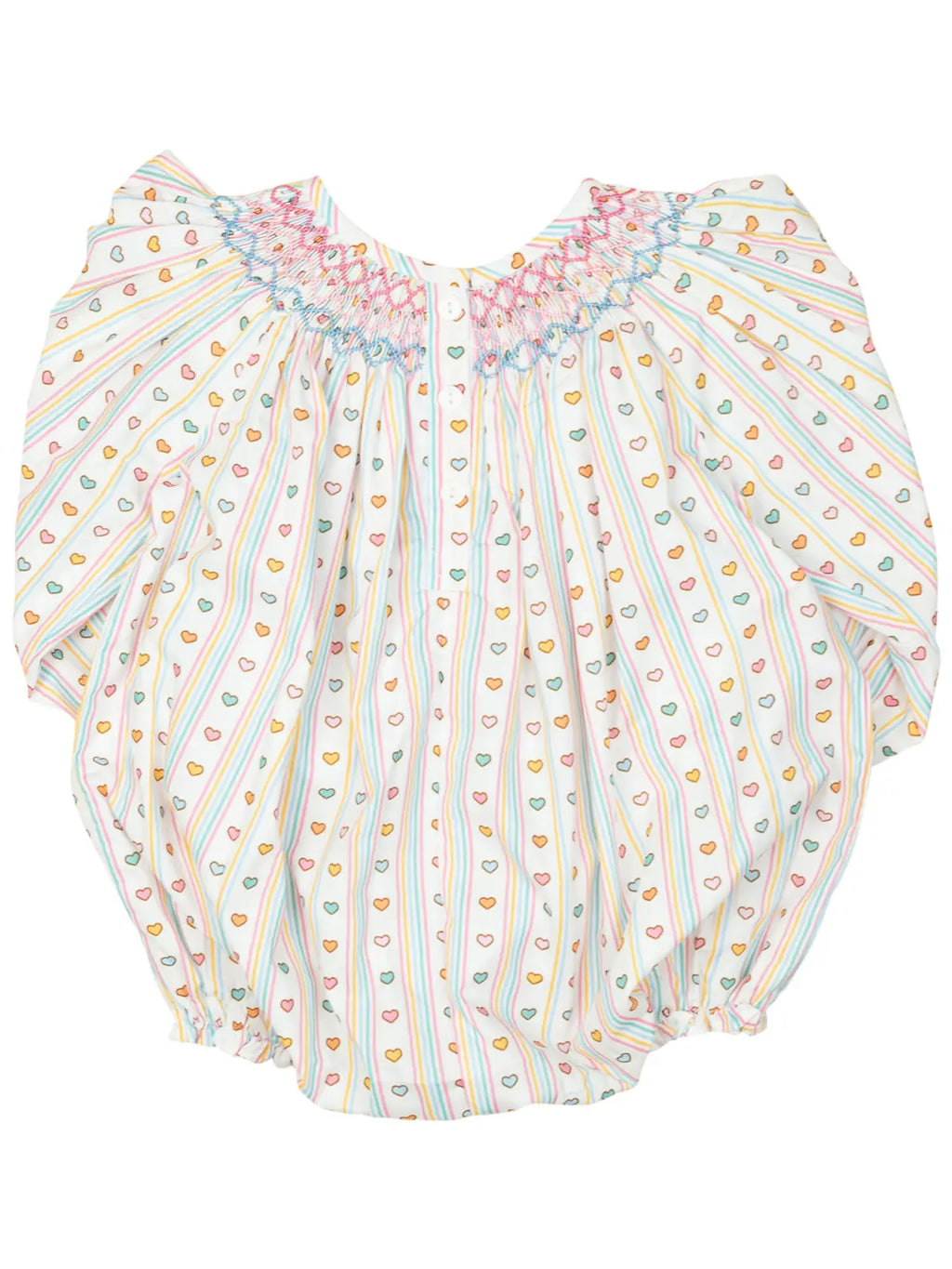 Vintage Smocked Heart Striped Bubble