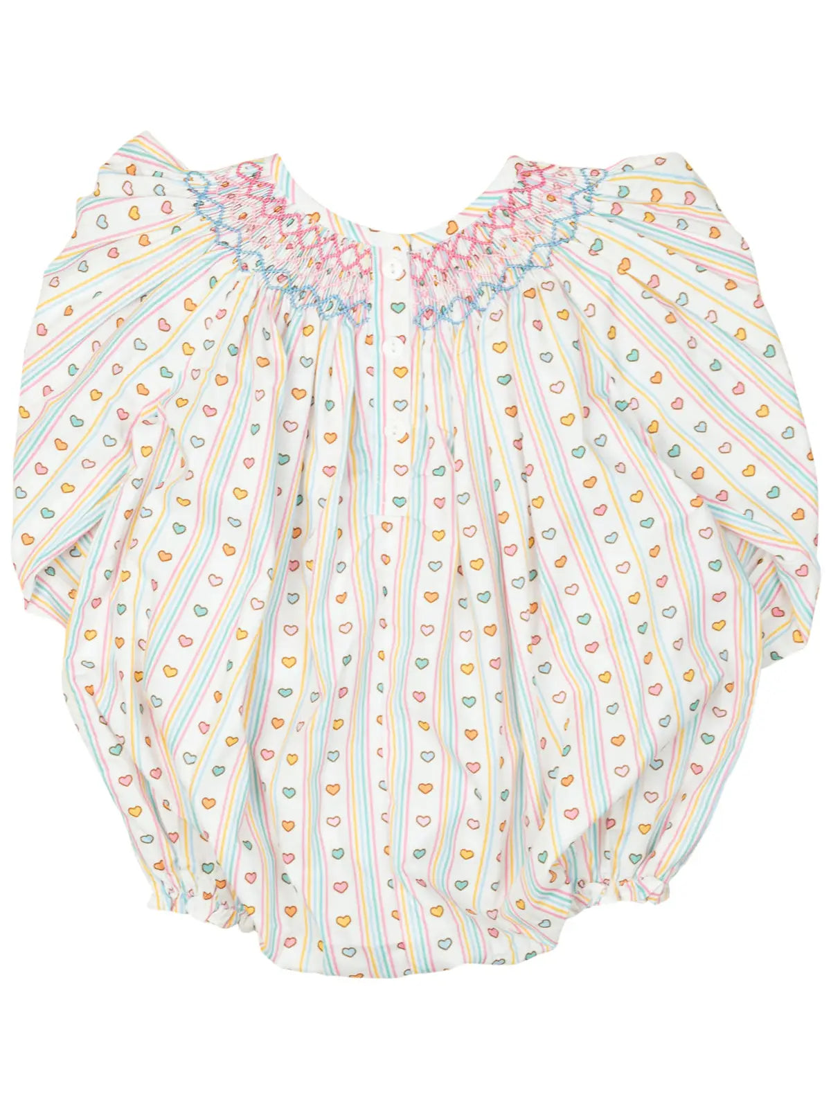 Vintage Smocked Heart Striped Bubble